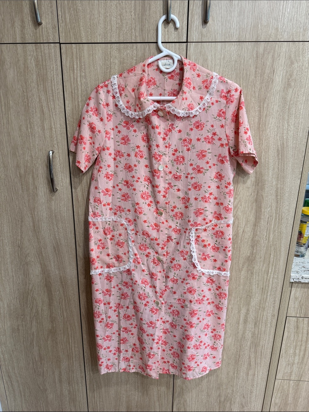 VTG Hamilton Lingerie Pink Floral Button Front House Dress Coat Canada Cottageco